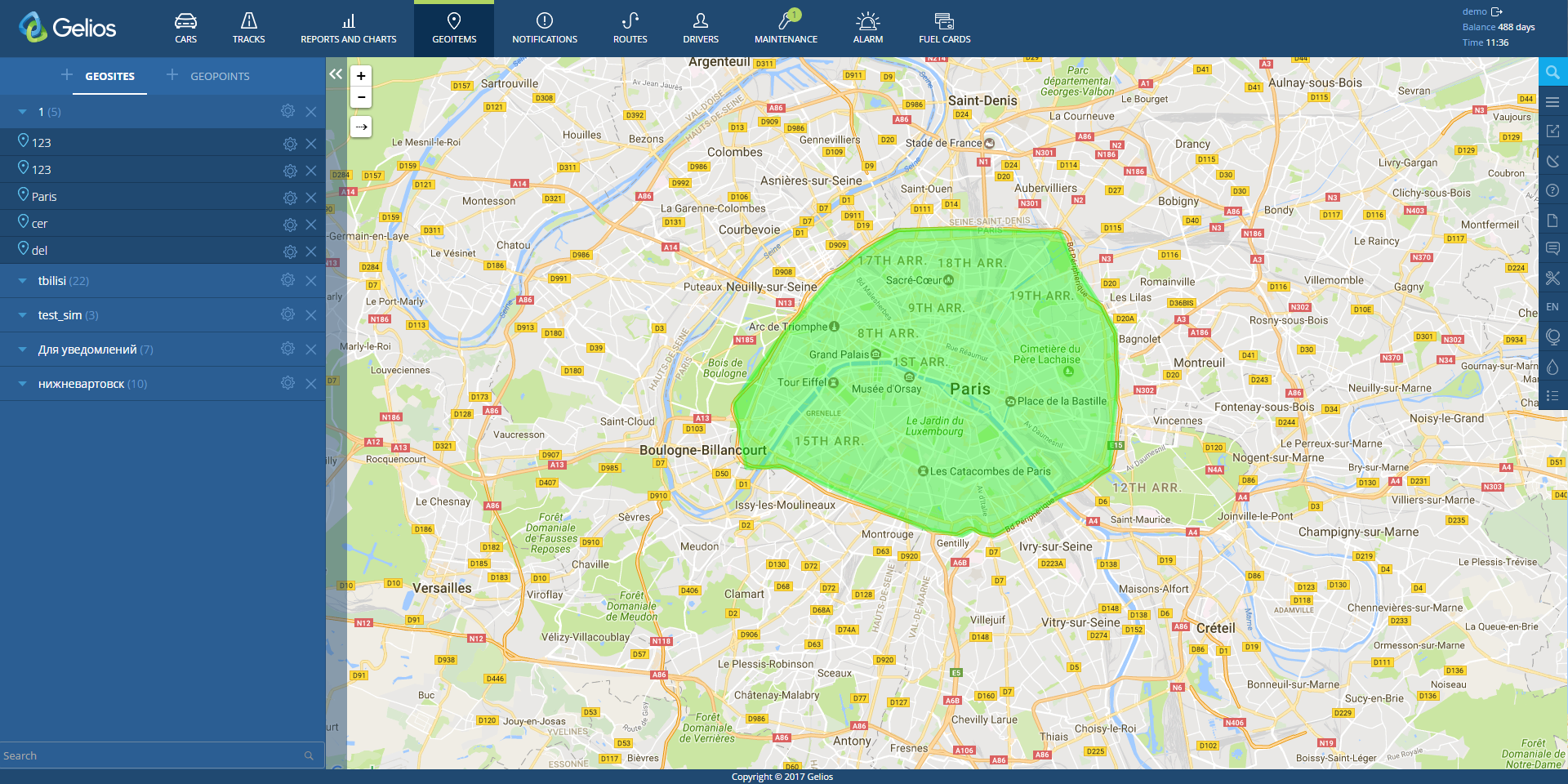 An example of geofence creation