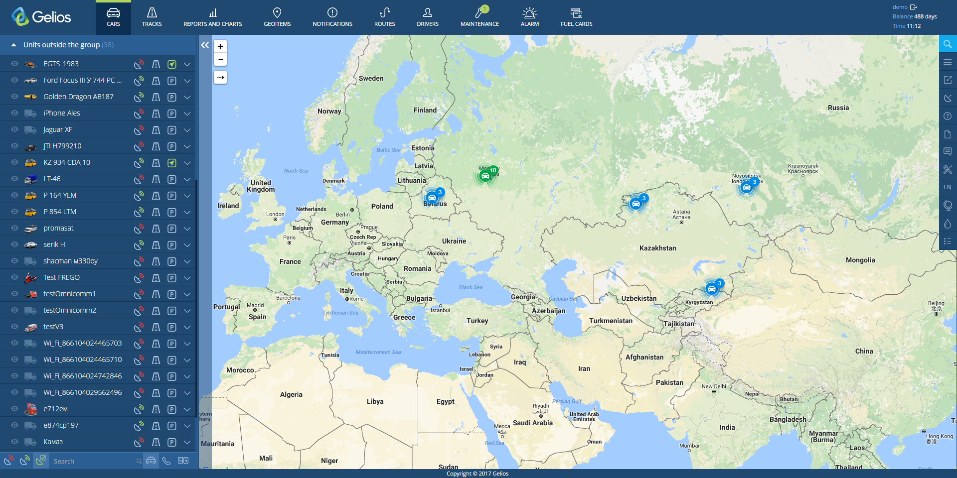 Realtime vehicle tracking by Gelios fleet management system